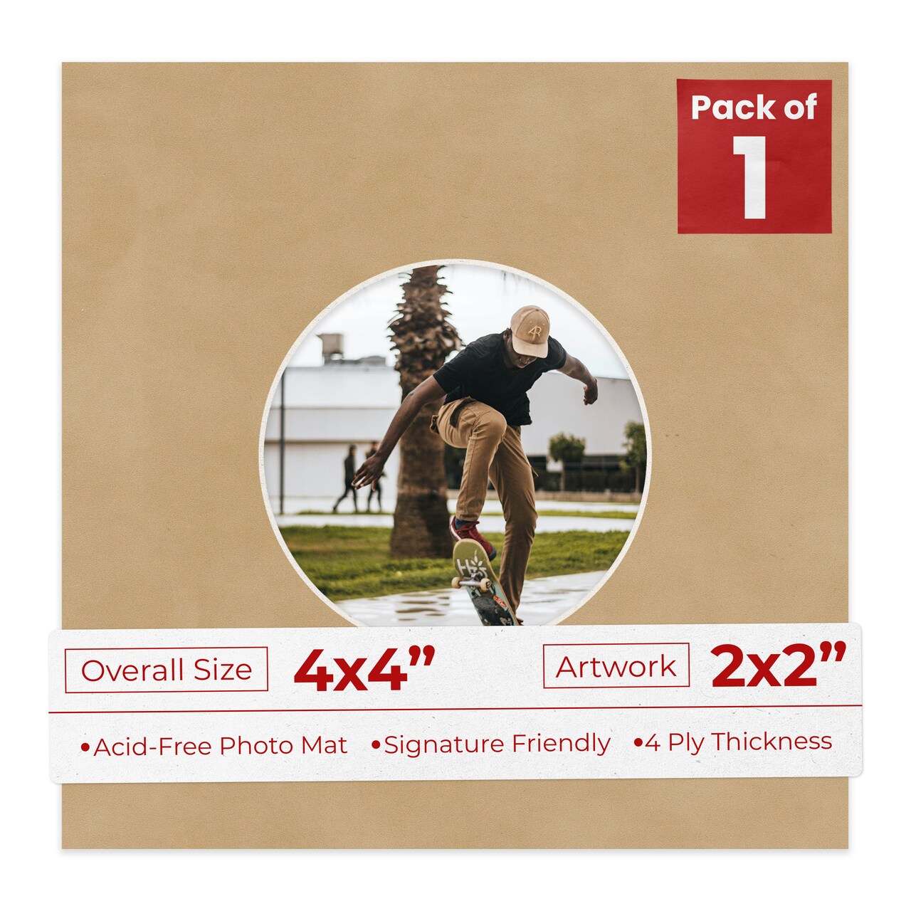 Beige Suede Mat Board for 4x4 Inch Frames - Circle Opening for 2x2 Photos